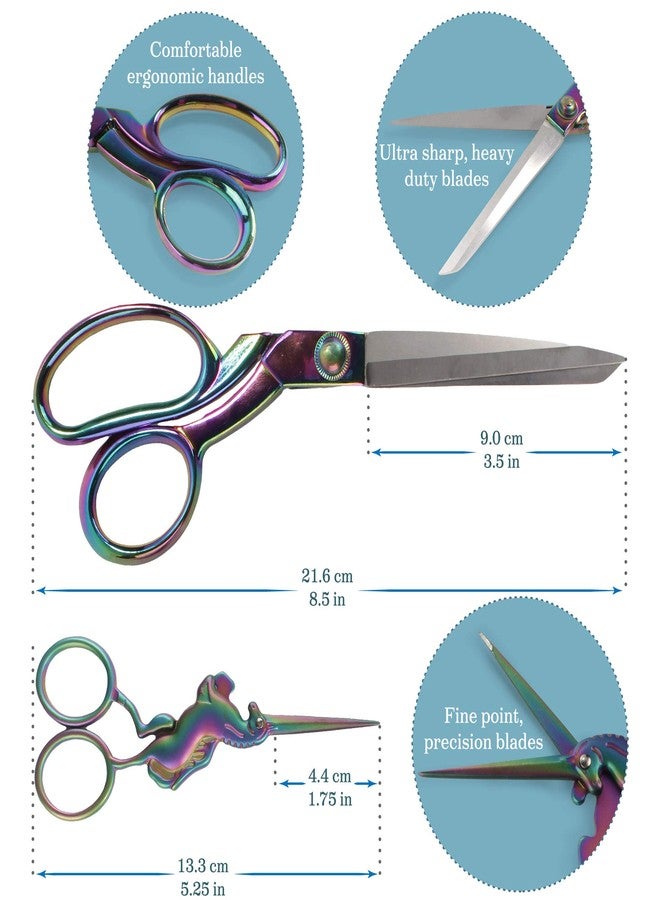 BambooMN JubileeYarn Unicorn Scissors Heavy Duty Sewing Set - 2 Scissors, Red Measuring Tape - 3 Pack - Image 2