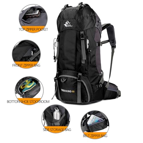 Bseash 60L Waterproof Hiking Camping Backpack with Rain Cover, Large Outdoor Sport Travel Daypack Rucksack for Climbing - Image 2