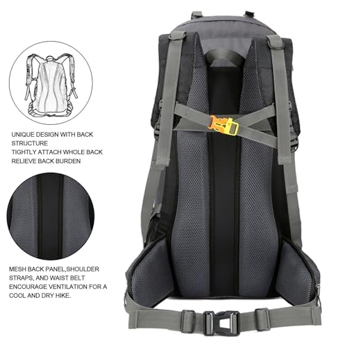 Bseash 60L Waterproof Hiking Camping Backpack with Rain Cover, Large Outdoor Sport Travel Daypack Rucksack for Climbing - Image 5