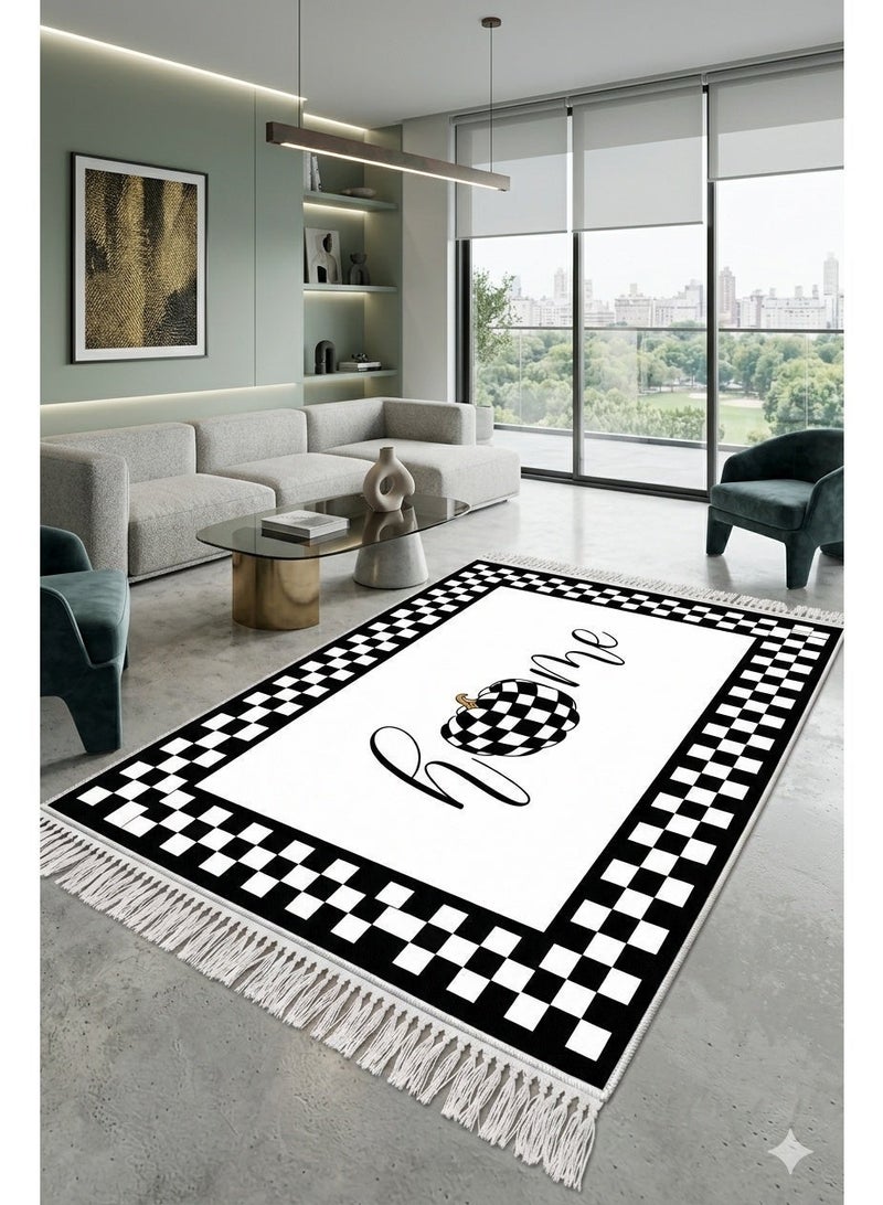 بديل سجاد مودرن 3D - تصميم "Home" شطرنجي دافئ - مقاس 160×230 سم - ظهر مانع للانزلاق وقابل للغسيل - Image 1