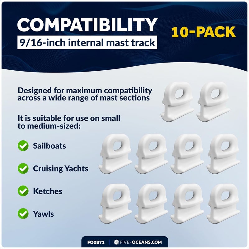 Five Oceans 10-Pack Sail Slide - Internal Track, Internal Mast Track Slide, for Small to Medium-Sized Sailboats, Cruising Yachts, Ketches, and Yawls - Image 4