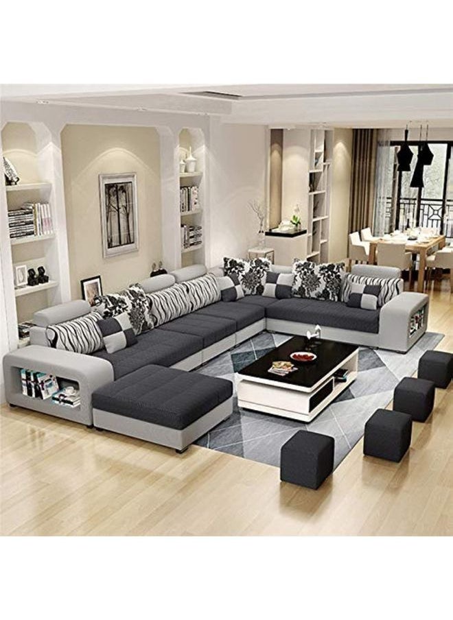 KARNAK Holly Sectional Sofa Set – Wood Frame And Cotton Fabric Upholstered Corner Sofa for Living Room, Apartment Furniture Grey  - Image 1