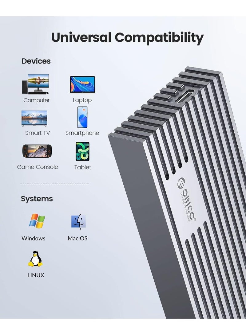 أوريكو علبة أقراص SSD من نوع NVMe من ، محول M.2 إلى USB-C بسرعة 40 جيجابت في الثانية، متوافقة مع أقراص SSD من نوع NVMe M-Key بسعة 4 تيرابايت، موديل 2280، علبة أقراص SSD خارجية من الألومنيوم من نوع M2، متوافقة مع Thunderbolt 3/4 وUSB 3.2/3.1/3.0/Type C -M234-V1 (رمادي) - Image 2
