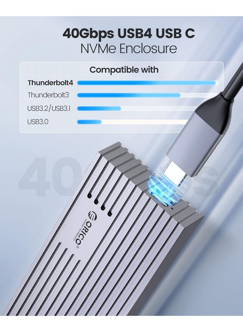 أوريكو علبة أقراص SSD من نوع NVMe من ، محول M.2 إلى USB-C بسرعة 40 جيجابت في الثانية، متوافقة مع أقراص SSD من نوع NVMe M-Key بسعة 4 تيرابايت، موديل 2280، علبة أقراص SSD خارجية من الألومنيوم من نوع M2، متوافقة مع Thunderbolt 3/4 وUSB 3.2/3.1/3.0/Type C -M234-V1 (رمادي) - Image 4