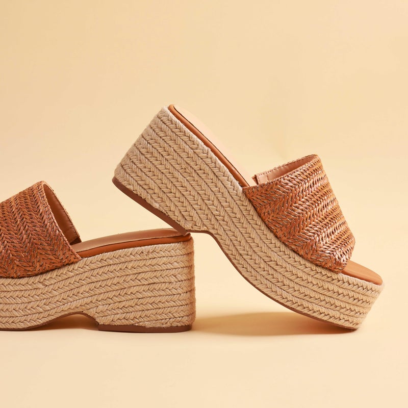 EQAUDES Wedge Sandals for Women Espadrille Sandals Brown Wedge Slides Raffia Straw Sandals Flatform Open Toe Beach Sandals Size 8 - Image 4