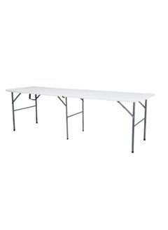 Generic Folding banquet table, 244 cm long, white top with gray metal frame, portable  - Image 1