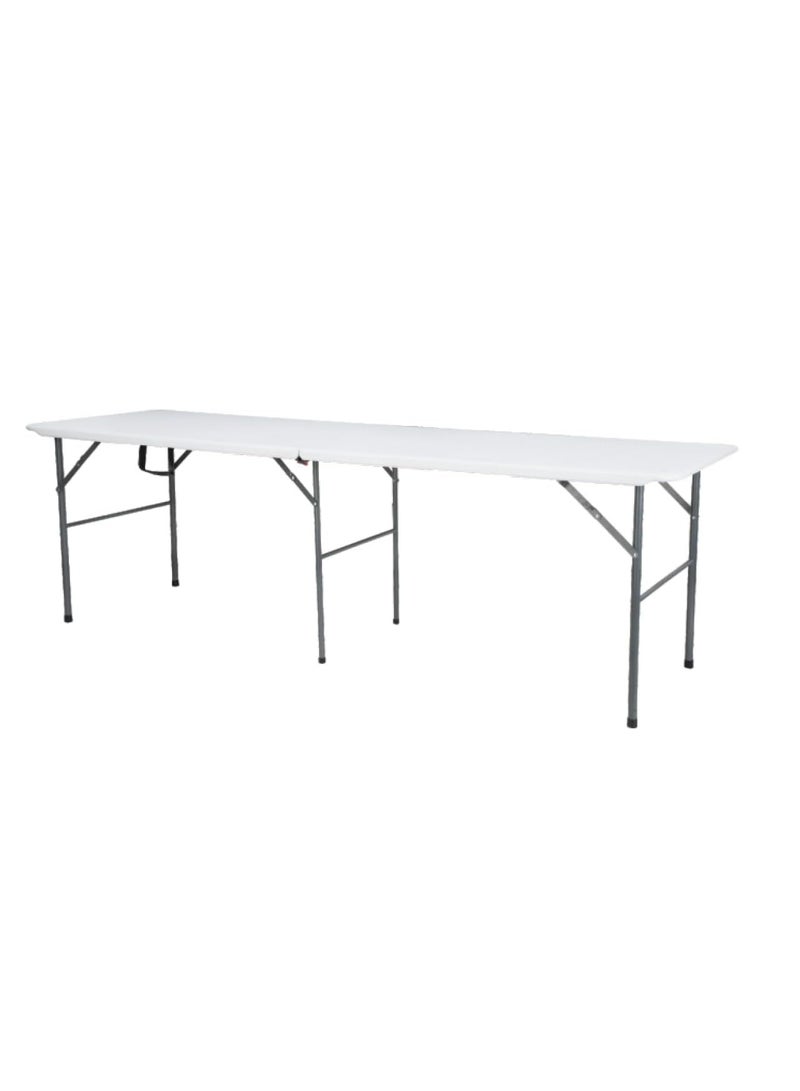 Generic Folding banquet table, 244 cm long, white top with gray metal frame, portable - Image 1