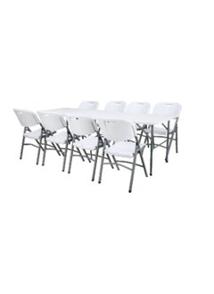 Generic Folding banquet table, 244 cm long, white top with gray metal frame, portable  - Image 5