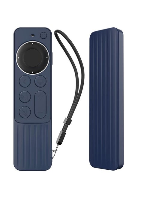 For Apple TV Siri Remote 2/3 AhaStyle PT166 Remote Controller Silicone Protective Case Striped Non-Slip Anti-Drop Cover(Midnight Blue)