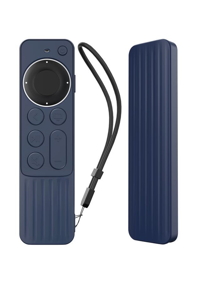 For Apple TV Siri Remote 2/3 AhaStyle PT166 Remote Controller Silicone Protective Case Striped Non-Slip Anti-Drop Cover(Midnight Blue)