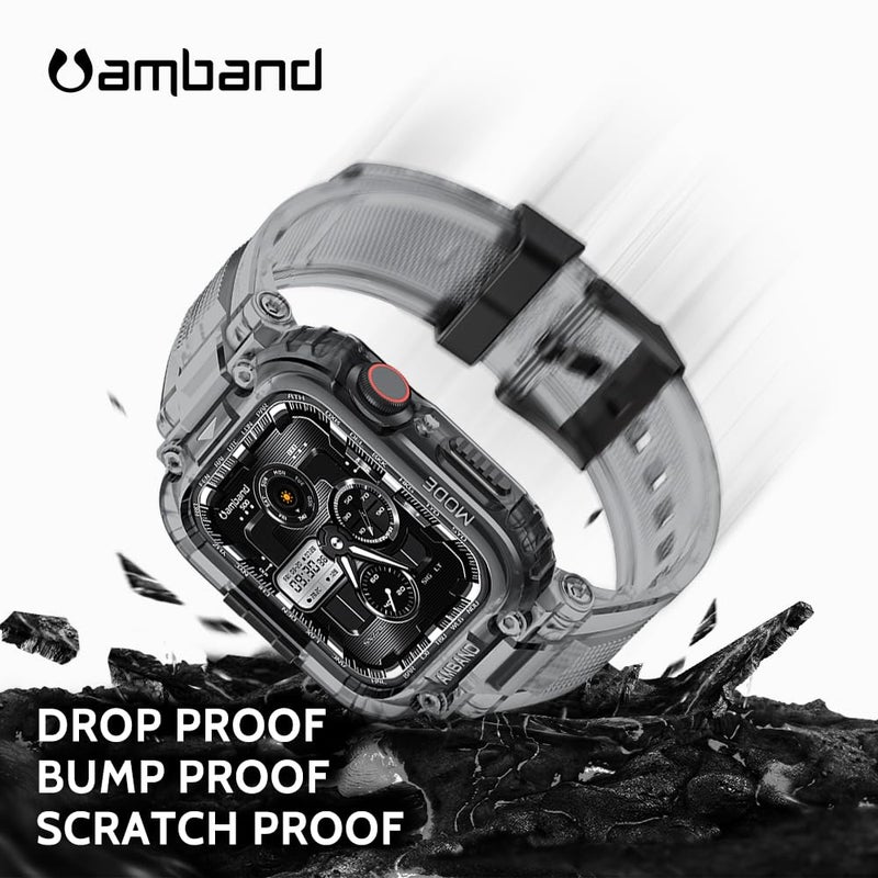 amBand Bands Compatible with Apple Watch 9/8/7 45mm, M1 Sport Series Rugged Case with TPU Strap Military Protective Tough Cover Bumper for iWatch SE3/SE2/SE/6/5/4/3 44mm 42mm Men Crystal Black - Image 3