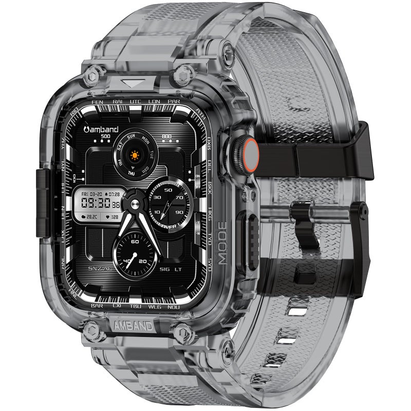 amBand Bands Compatible with Apple Watch 9/8/7 45mm, M1 Sport Series Rugged Case with TPU Strap Military Protective Tough Cover Bumper for iWatch SE3/SE2/SE/6/5/4/3 44mm 42mm Men Crystal Black - Image 1