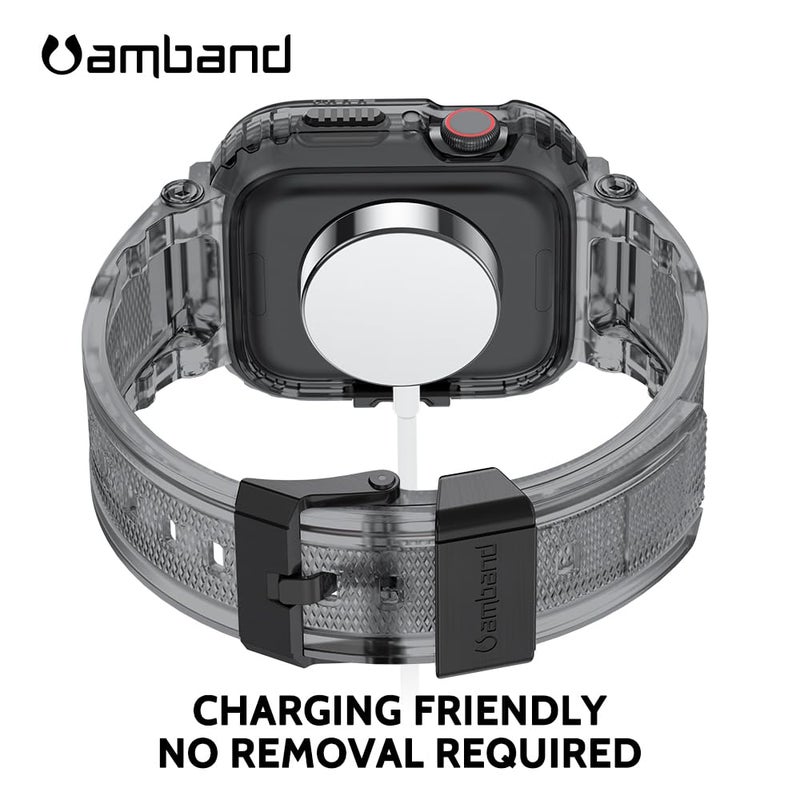amBand Bands Compatible with Apple Watch 9/8/7 45mm, M1 Sport Series Rugged Case with TPU Strap Military Protective Tough Cover Bumper for iWatch SE3/SE2/SE/6/5/4/3 44mm 42mm Men Crystal Black - Image 5