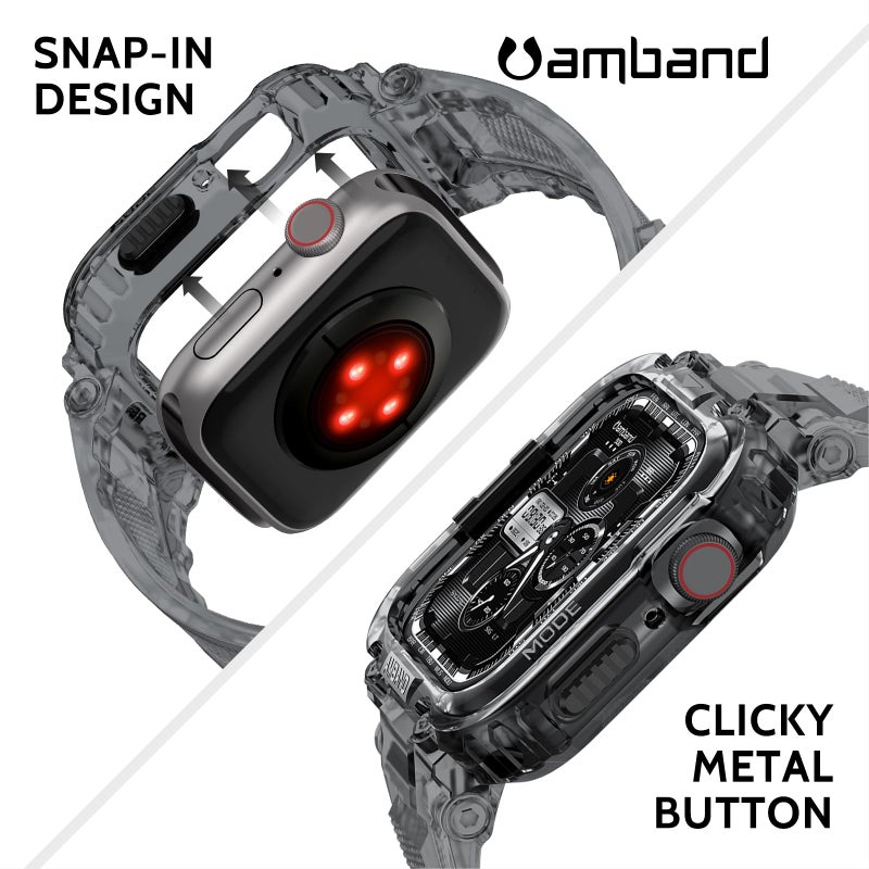 amBand Bands Compatible with Apple Watch 9/8/7 45mm, M1 Sport Series Rugged Case with TPU Strap Military Protective Tough Cover Bumper for iWatch SE3/SE2/SE/6/5/4/3 44mm 42mm Men Crystal Black - Image 4