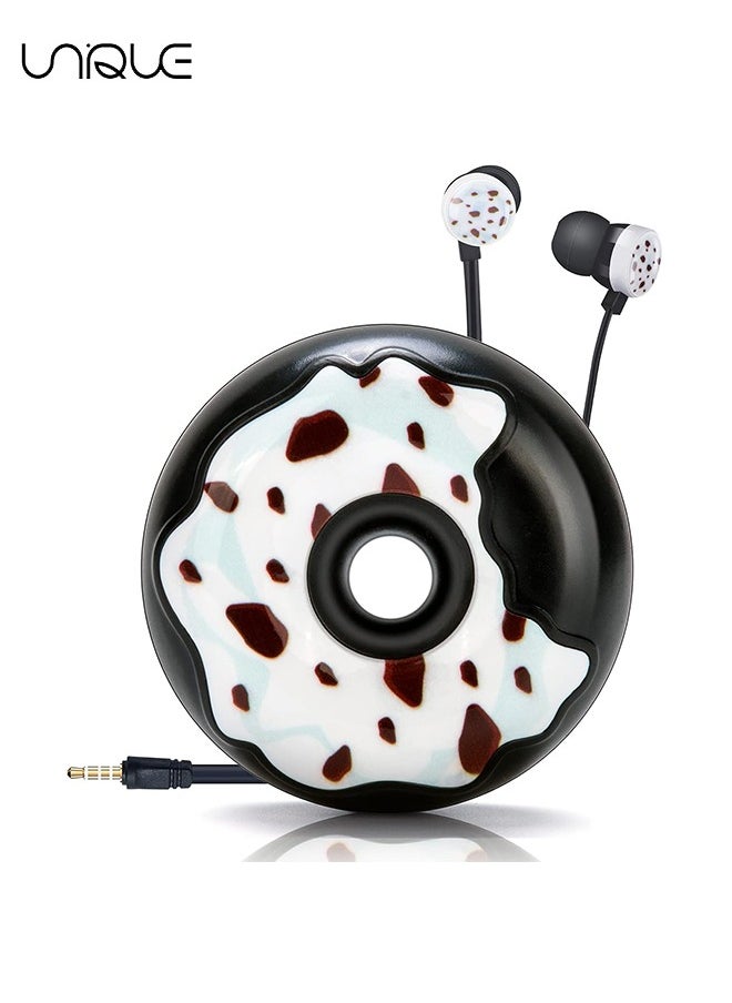 Unique Wired Donut Shape Earbuds, In-Ear Headphones with Earphone Storage Case and Microphone, Gift for School Girls and Boys (Black)  - Image 1