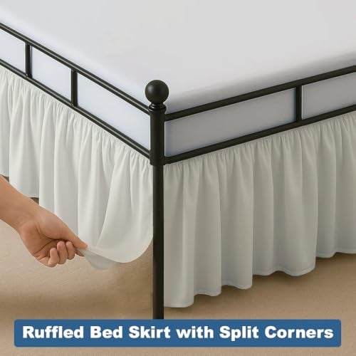 Exotic Linen Ruffled Bed Skirt Split Corners with Platform, Tailored Fit Hotel Quality Wrinkle Free Ultra-Soft Microfiber Dust Ruffle, Upto 12 Inch Drop, Queen, Ivory - Image 3