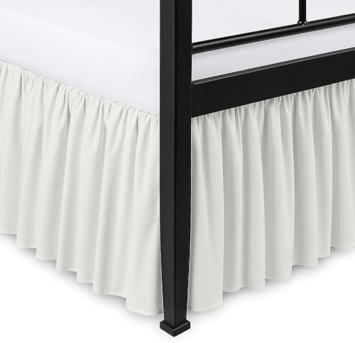 Exotic Linen Ruffled Bed Skirt Split Corners with Platform, Tailored Fit Hotel Quality Wrinkle Free Ultra-Soft Microfiber Dust Ruffle, Upto 12 Inch Drop, Queen, Ivory - Image 2