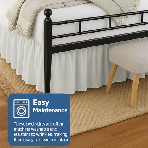 Exotic Linen Ruffled Bed Skirt Split Corners with Platform, Tailored Fit Hotel Quality Wrinkle Free Ultra-Soft Microfiber Dust Ruffle, Upto 12 Inch Drop, Queen, Ivory - Image 5