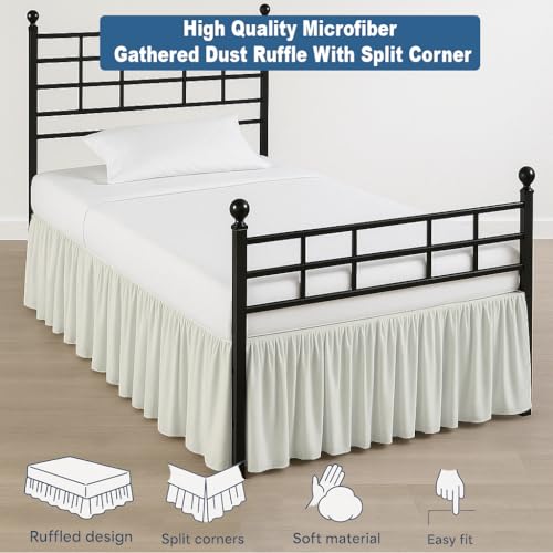 Exotic Linen Ruffled Bed Skirt Split Corners with Platform, Tailored Fit Hotel Quality Wrinkle Free Ultra-Soft Microfiber Dust Ruffle, Upto 12 Inch Drop, Queen, Ivory - Image 4