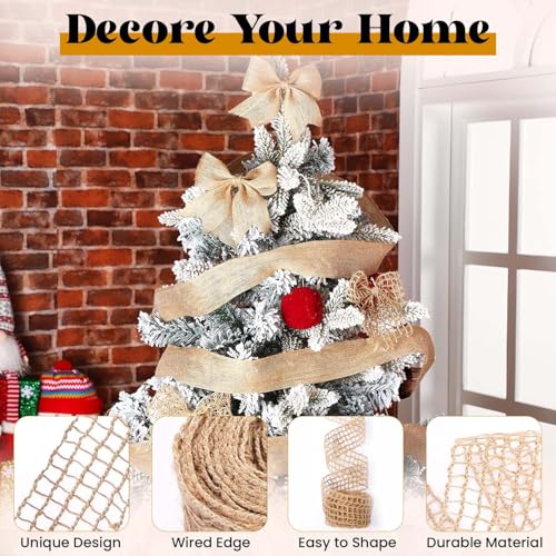 Homeaura® Jute Burlap Fabric Ribbon Lace Roll | 4 Rolls 6.6ft Long Jute Rope for DIY Crafts and Gift Wrapping Wedding Decorations and Event Decor | Natural Fabric Roll Craft Decoration (4 Rolls) - Image 3