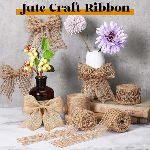Homeaura® Jute Burlap Fabric Ribbon Lace Roll | 4 Rolls 6.6ft Long Jute Rope for DIY Crafts and Gift Wrapping Wedding Decorations and Event Decor | Natural Fabric Roll Craft Decoration (4 Rolls) - Image 2