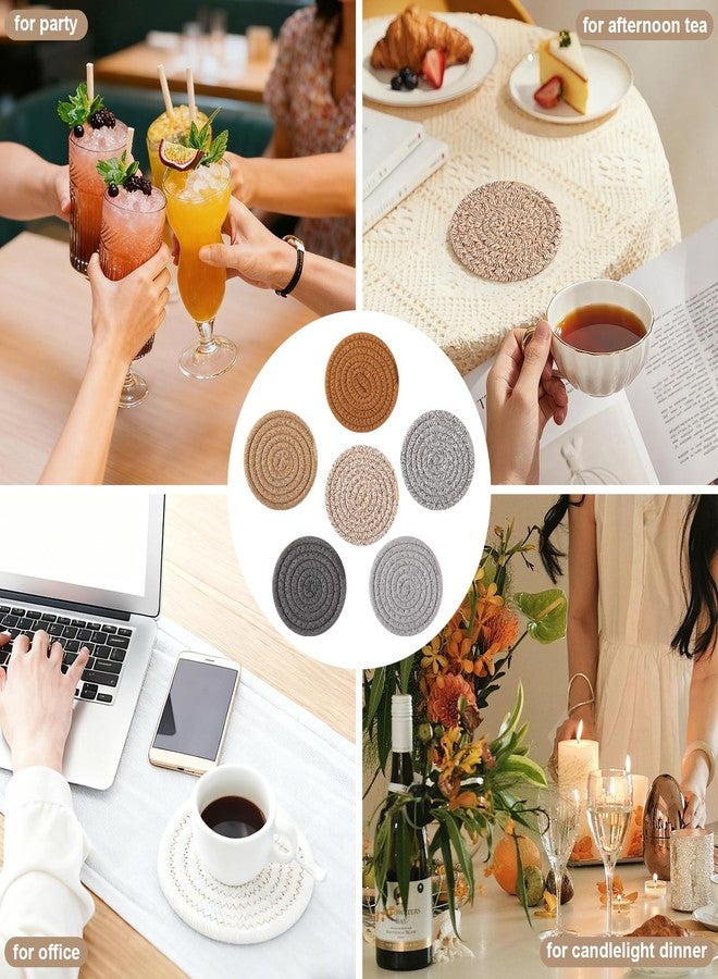 OIAHOMY 10 Pcs Drink Coasters with Holder, Boho Cotton Woven Coaster Set, Absorbent Coaster Protection for Various Cups, Ideal for Coffee Tables Home Decor and Gift, 4.3 Inches,Mixed Yellow - Image 5