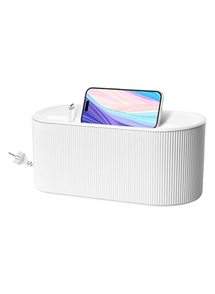 KASTWAVE Cable Management Box, Cord Organizer Box, Large and Medium Size Cord Box, Cord Hider Box with The Groove to The Chargers and Cable to Hide Surge Protector Cover on Desk or Floor (White) - Image 1