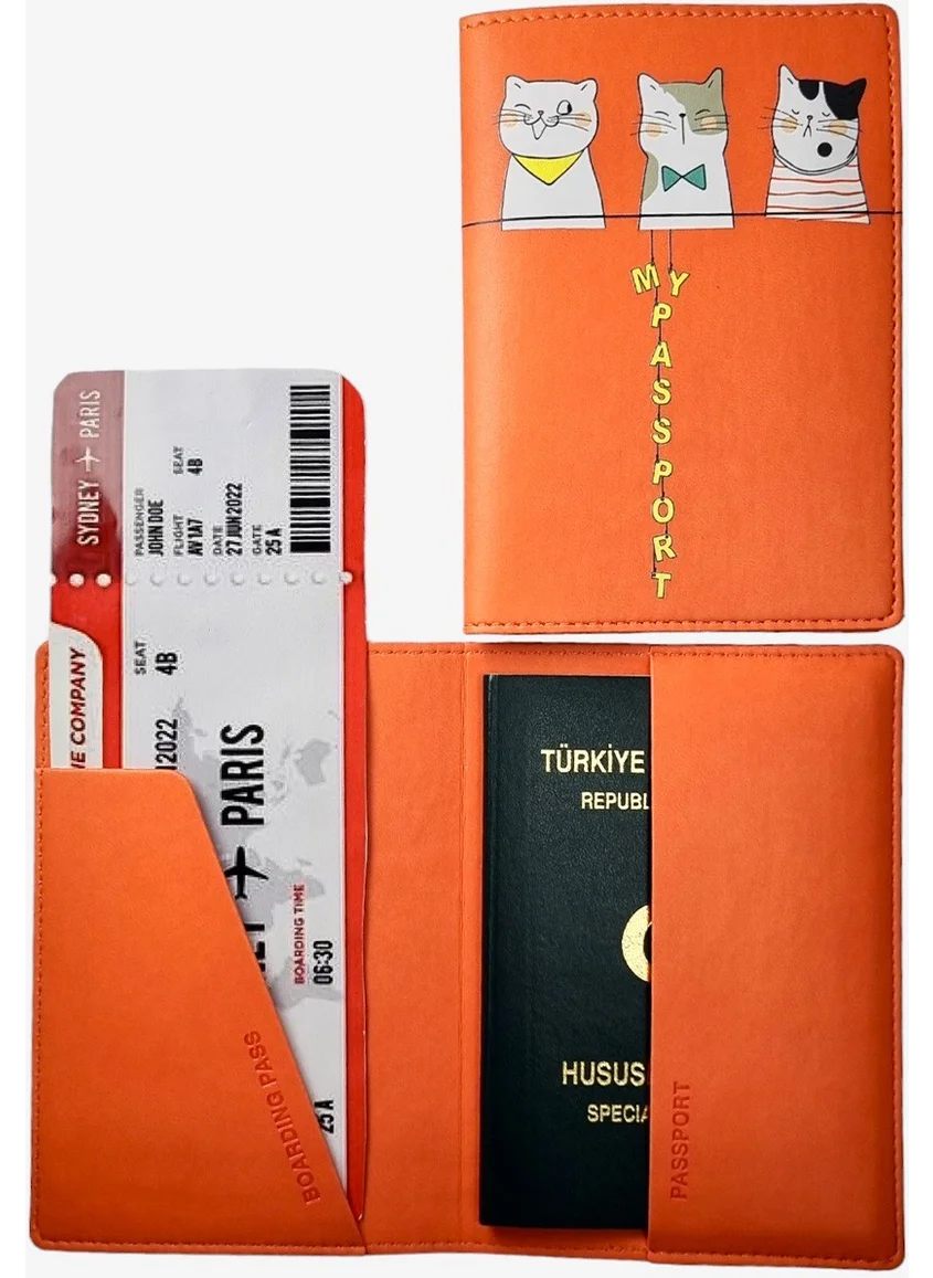 Smyrna Acar Mira Vegan Leather Printed Passport Cover Passport Travel Wallet Orange