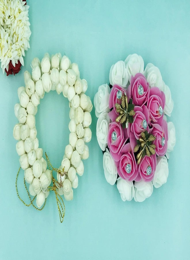 AROOMAN Hair Bun Combo Mogra Artificial Gajra & Full juda Bun for Women in White and pink Pack-02 - Image 3
