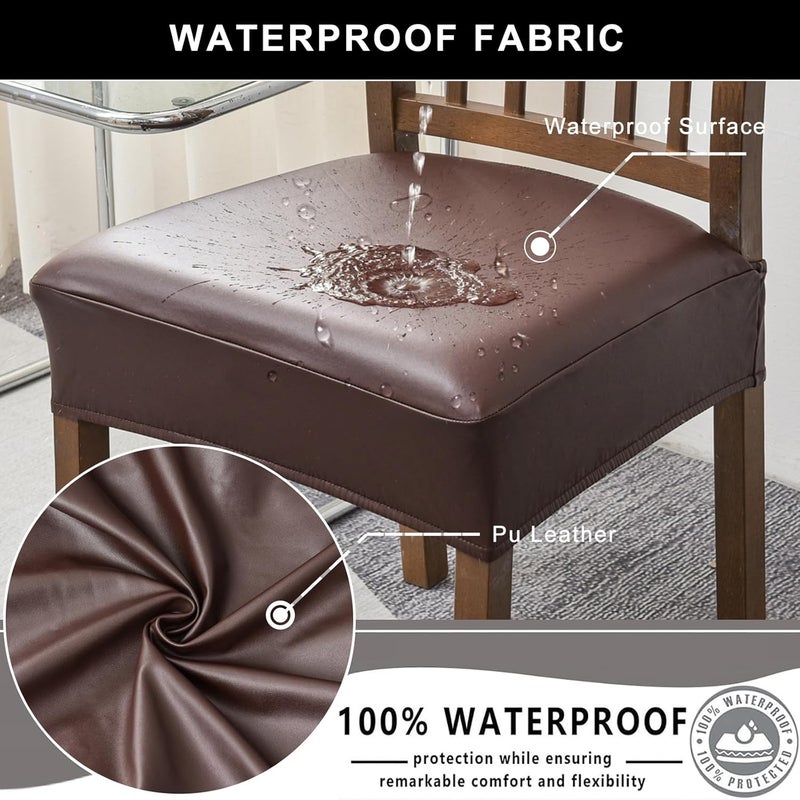 NILUOH Waterproof Seat Covers for Dining Room Chairs Set of 4 Pu Leather Chair Seat Slipcovers Dining Chair Cover Removable Washable Chair Protctor Cover Rear Covers PUCoffee - Image 3