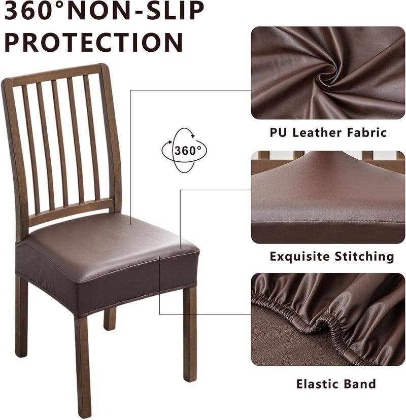 NILUOH Waterproof Seat Covers for Dining Room Chairs Set of 4 Pu Leather Chair Seat Slipcovers Dining Chair Cover Removable Washable Chair Protctor Cover Rear Covers PUCoffee - Image 2