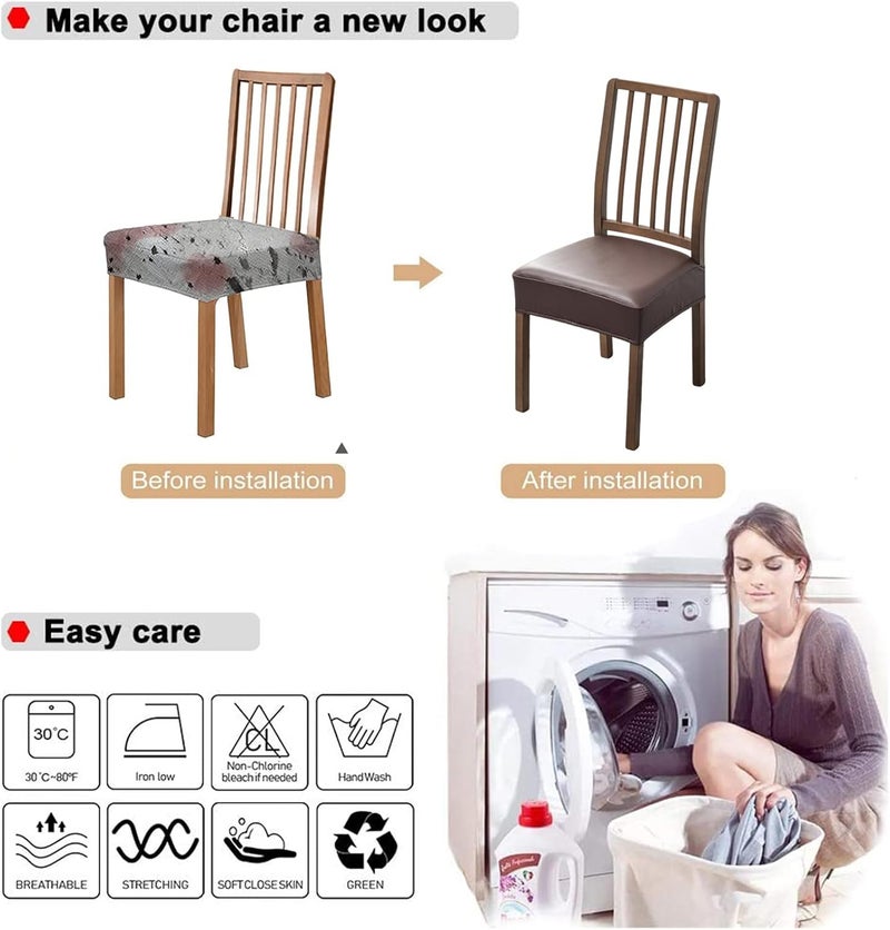 NILUOH Waterproof Seat Covers for Dining Room Chairs Set of 4 Pu Leather Chair Seat Slipcovers Dining Chair Cover Removable Washable Chair Protctor Cover Rear Covers PUCoffee - Image 5