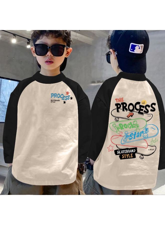 Boys' Base Layer Shirt Autumn And Winter New Thermal Children's Half-high Collar T-shirt Long Sleeve Color-block Top For Older Children