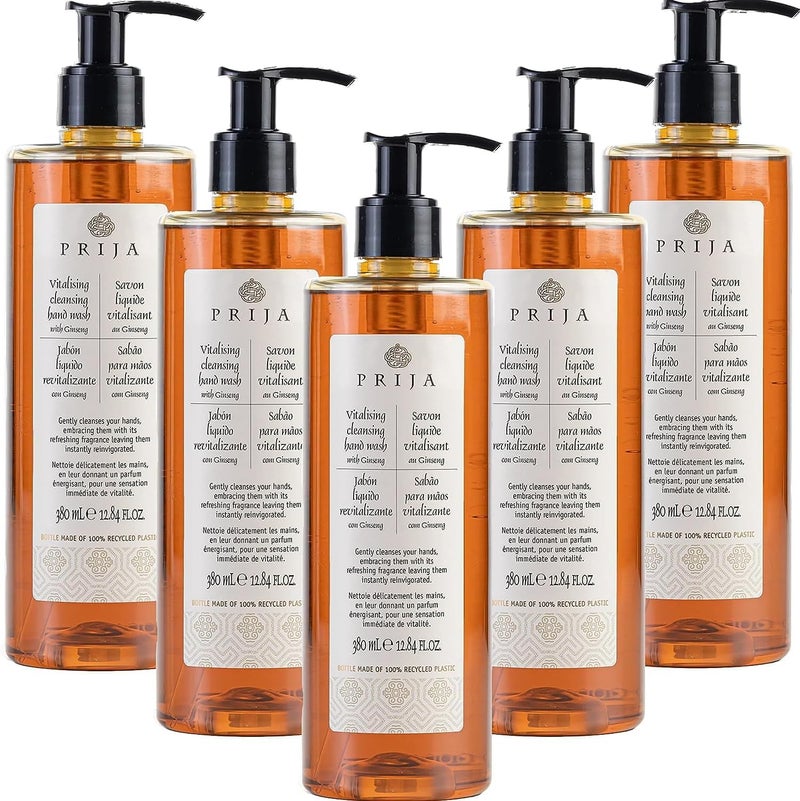 Prija Vitalising Hand Wash with Ginseng 380ml Pack of 5 Luxury Hotel Soap