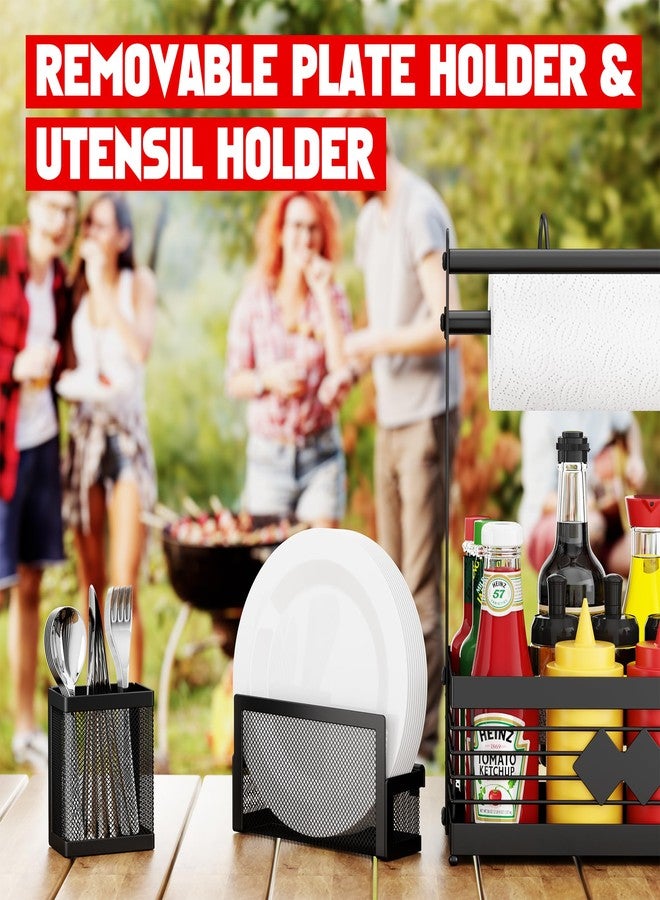 Aofmee Grill Caddy for Outdoor Grill, BBQ Caddy with Camping Paper Towel Holder and Plate Holder, Picnic Utensil Condiment Kitchen Organizer for Camper, RV Patio Tailgate Essentials, Grilling Gifts for Men - Image 5