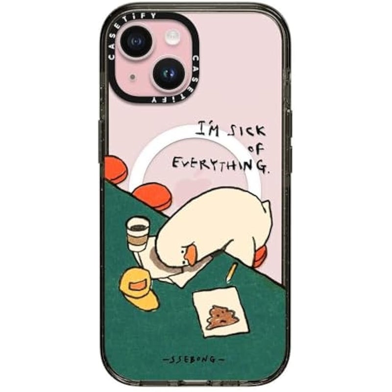 Casetify Impact Case for iPhone 15 【8.2ft 4X Military Grade Drop Protection/Compatible with Magsafe】 - I'm Sick of Everything - Clear Black - Image 1