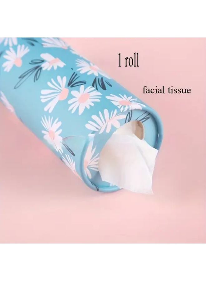 1 Roll Floral Car Tissue Holder Portable Travel Cup Holder Box With Face Towel - Image 1