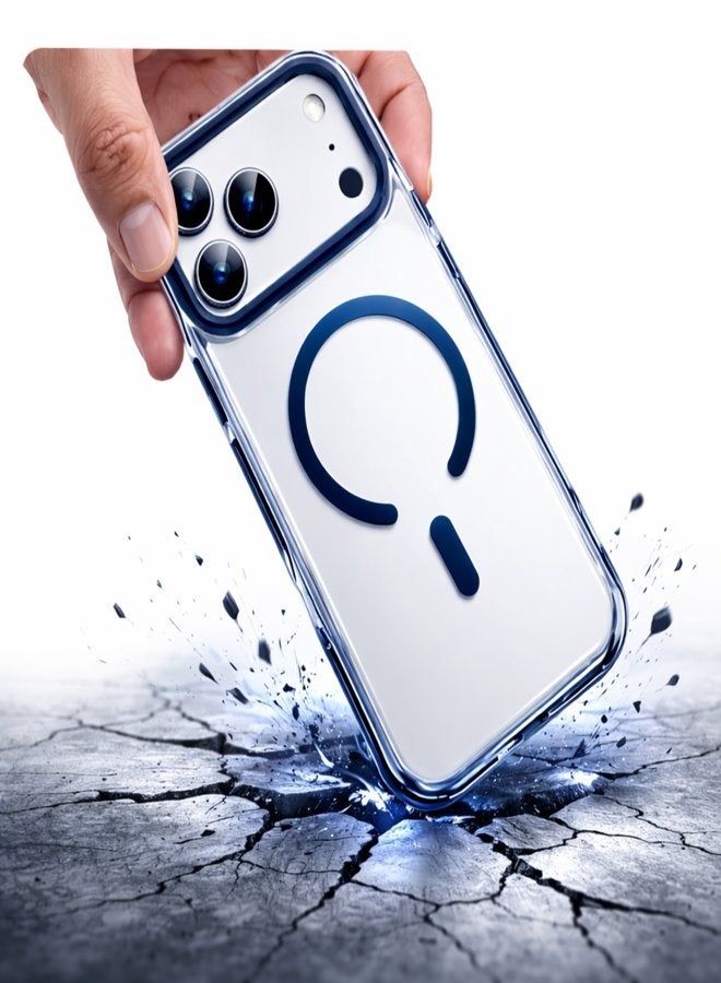 VR CREATIVE Transparent MagSafe Case for Apple iPhone 17 Pro with Blue Bumper and Camera Border Shockproof Back Cover Clear - Image 1