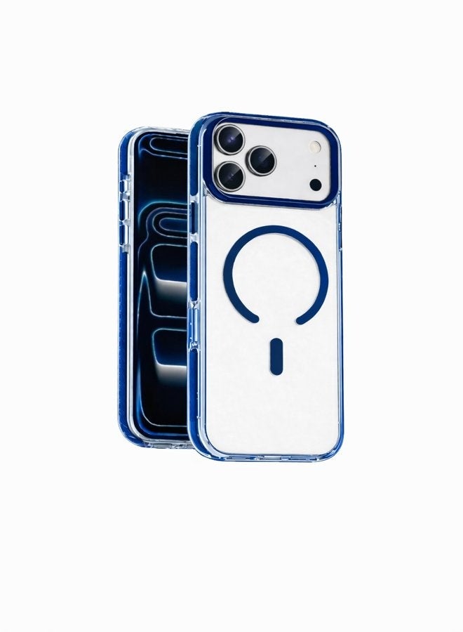 VR CREATIVE Transparent MagSafe Case for Apple iPhone 17 Pro with Blue Bumper and Camera Border Shockproof Back Cover Clear - Image 4