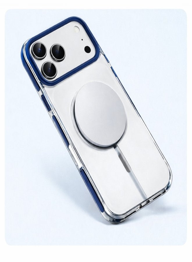 VR CREATIVE Transparent MagSafe Case for Apple iPhone 17 Pro with Blue Bumper and Camera Border Shockproof Back Cover Clear - Image 5