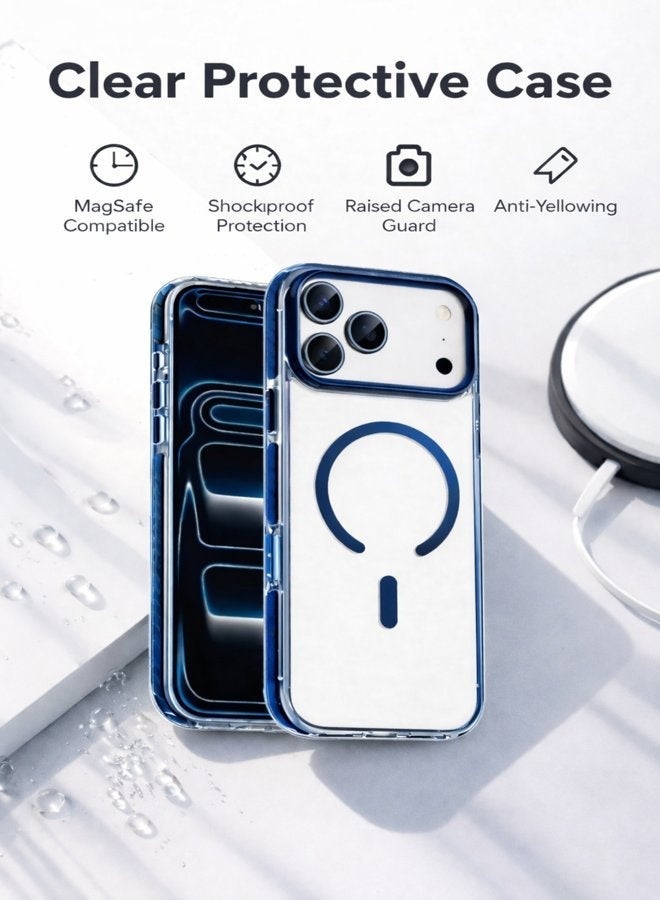 في آر كرييتيف جراب MagSafe شفاف لهاتف Apple iPhone 17 Pro مع حافة زرقاء وإطار للكاميرا، غطاء خلفي مقاوم للصدمات وشفاف - Image 3