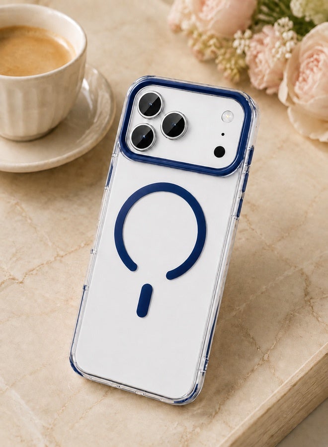 في آر كرييتيف جراب MagSafe شفاف لهاتف Apple iPhone 17 Pro مع حافة زرقاء وإطار للكاميرا، غطاء خلفي مقاوم للصدمات وشفاف - Image 4