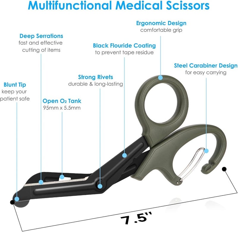 SYOSI Trauma Scissors With Carabiner, 2PCS 7.5" Bandage Nursing Scissors, Premium Fluoride-Coated Surgical for Nurses, Doctors, Nursing Students, First Aid, EMT EMS - Image 4