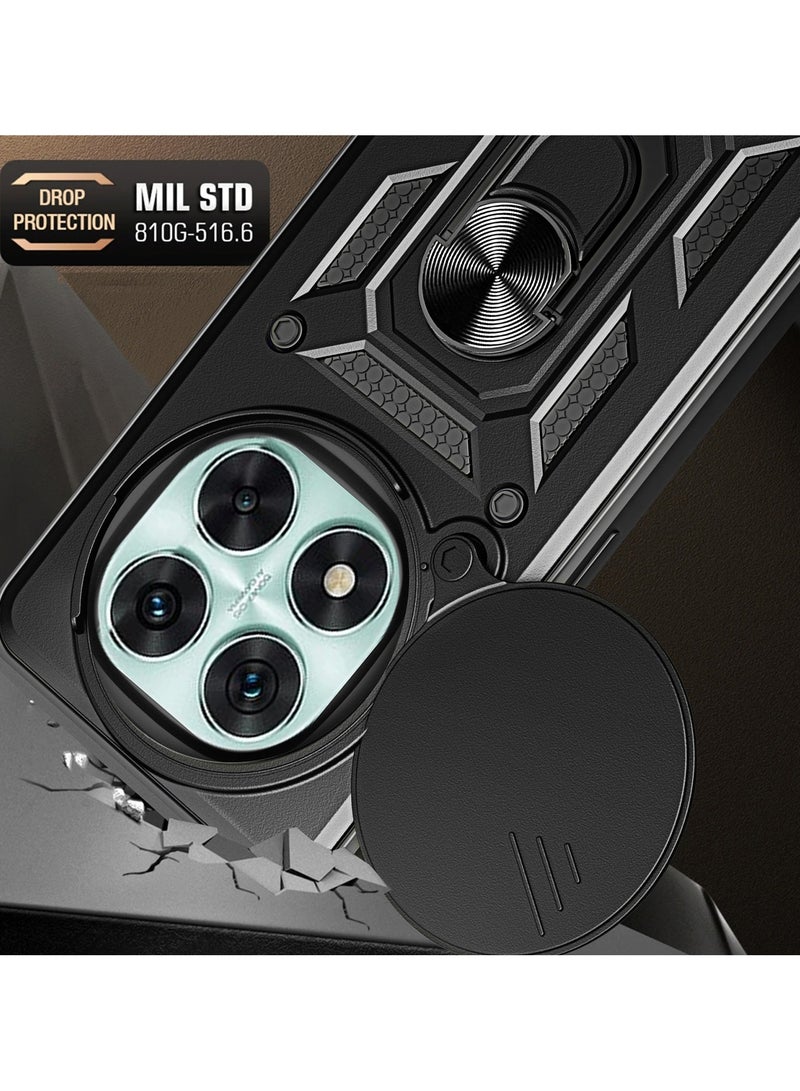 جراب حمايه مقاوم للصدمات وحمايه للكاميرا مزود بدبله معدنيه متوافق مع  Redmi Note 14 Pro 4G  (اسود) - Image 3