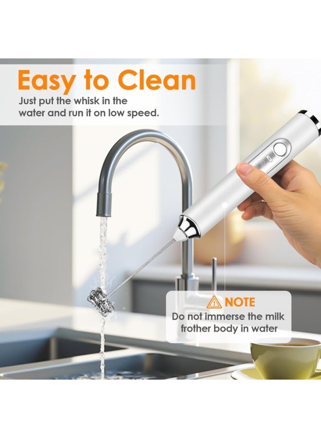 Bukela Handheld Milk Frother, Rechargeable Coffee Frother Wand with 2 Stainless Steel Whisks, 3 Speeds, Drink Mixer, Electric Foam Maker, Hand Blender for Lattes - Image 3