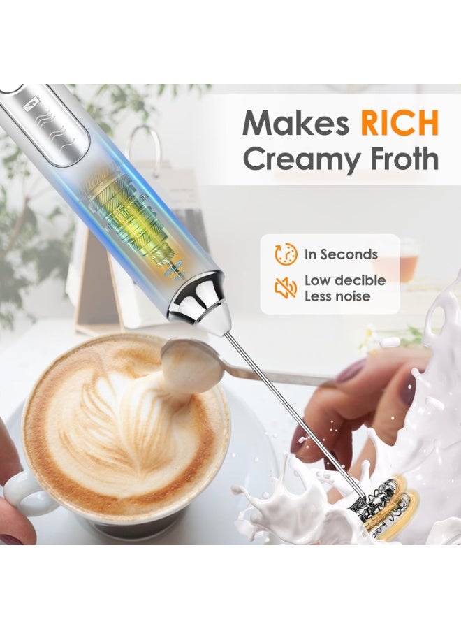 Bukela Handheld Milk Frother, Rechargeable Coffee Frother Wand with 2 Stainless Steel Whisks, 3 Speeds, Drink Mixer, Electric Foam Maker, Hand Blender for Lattes - Image 4