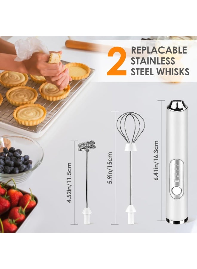 Bukela Handheld Milk Frother, Rechargeable Coffee Frother Wand with 2 Stainless Steel Whisks, 3 Speeds, Drink Mixer, Electric Foam Maker, Hand Blender for Lattes - Image 2