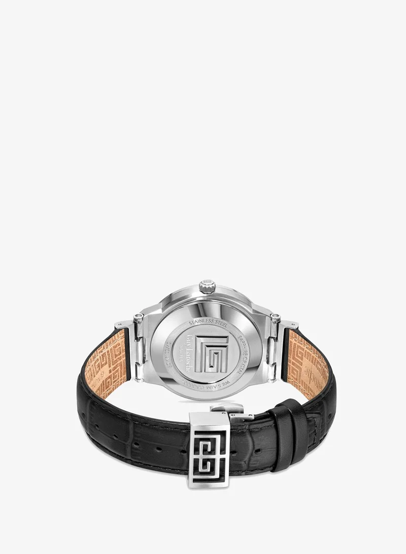 Guy Laroche  Sacha Silver Dial and Black Leather Strap Analog Watch for Men 42mm for Men | Best Price UAE