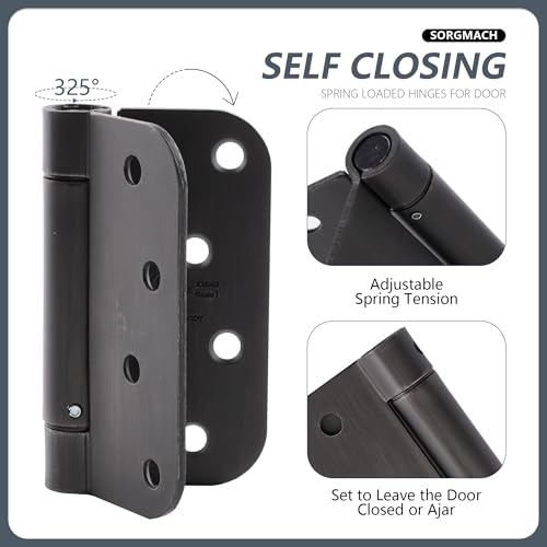 SORGMACH Self Closing Hinge Oil Rubbed Bronze Auto Close Hardware Hinge Outlet Adjustable Spring Hinges Door Closer Hinge 5/8" Radius Corner for Commercial Grade Self-Closing, UL Listed 3 Pack - Image 5