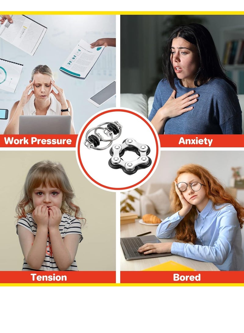 مجموعة ألعاب فيدجيت مكونة من 8 قطع تتضمن 4 سلاسل دوارة قابلة للتقليب و4 سلاسل دراجات بستة سلاسل دوارة للبالغين والمراهقين في مساعدة التعلم (أسود)